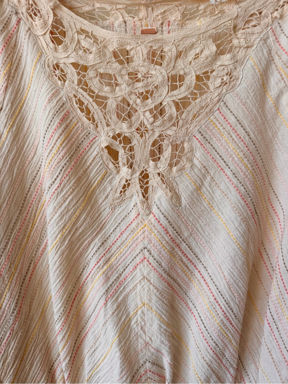 Free People Cream Crochet-Trim Striped Top - Picture 4 of 6